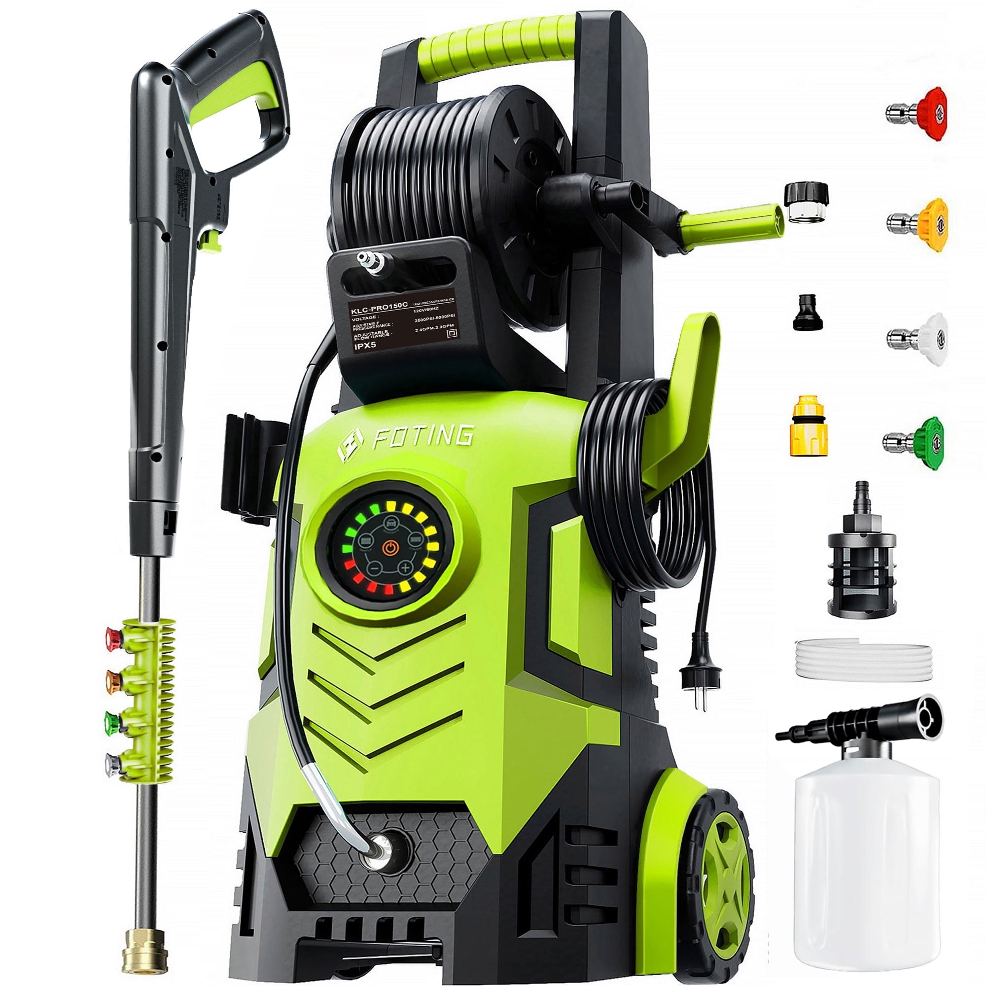2025 Upgraded Electric Pressure Washer, 5000 PSI 3.3 GPM Touch Screen Adjustable 8 Level; 4 Quick Connect Nozzles