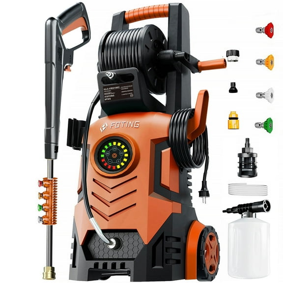2025 Upgraded Electric Pressure Washer, 5000 PSI 3.3 GPM Touch Screen Adjustable 8 Level; 4 Quick Connect Nozzles, Inlet Hose & Filter& Foam Cannon for Cars/Fences/Driveways/Home Cleaning