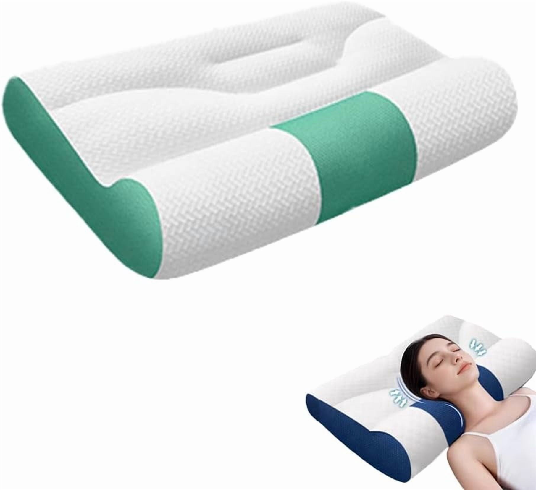 2025 Upgraded Ergonomic Cervical Support Neck Pillow - Pain Relief, Goose Down, for Side/Back/Stomach Sleepers (Green, Large)