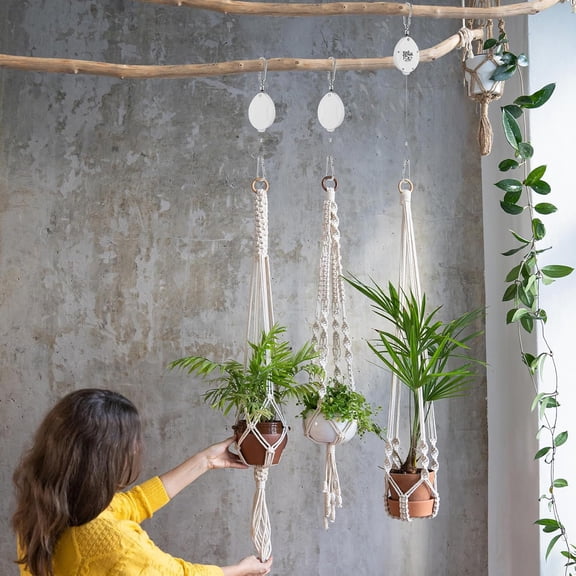 2025 Upgraded Heavy-Duty Retractable Plant Pulleys – Adjustable Stainless Steel Rope Hangers for Hanging Baskets, Auto-Locking Plant Holders, and Bird Feeders (2, White)