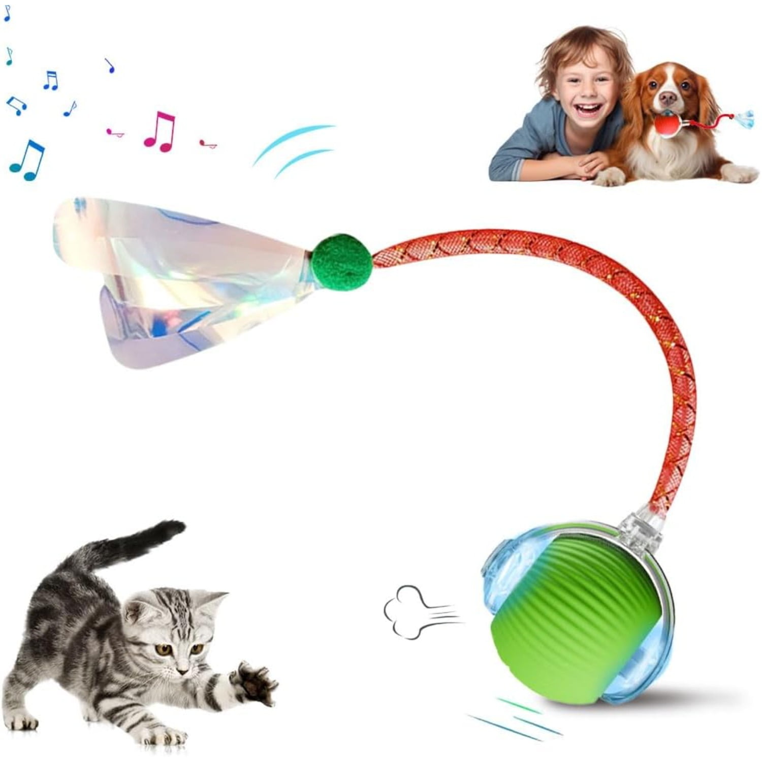 2025 Upgraded Interactive Rolling Dog Ball, Self Rolling Dog Ball Interactive Cat Toys Automatic Cat Toy Self Moving Dog Toys, 360° Smart Automatic Rolling Ball Toy, Electric Dog Balls