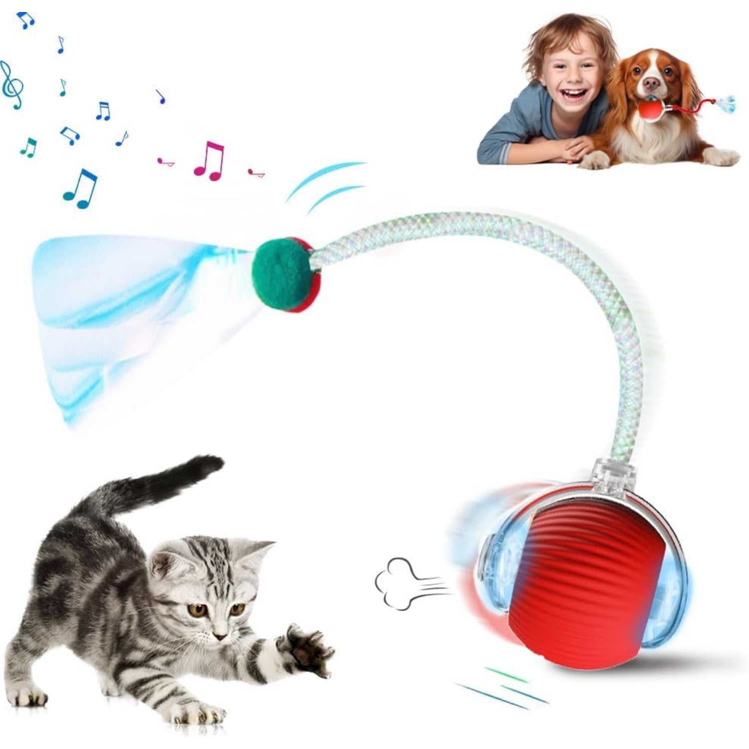 2025 Upgraded Interactive Rolling Dog Ball, Self Rolling Dog Ball Interactive Cat Toys Automatic Cat Toy Self Moving Dog Toys, 360° Smart Automatic Rolling Ball Toy, Electric Dog Balls