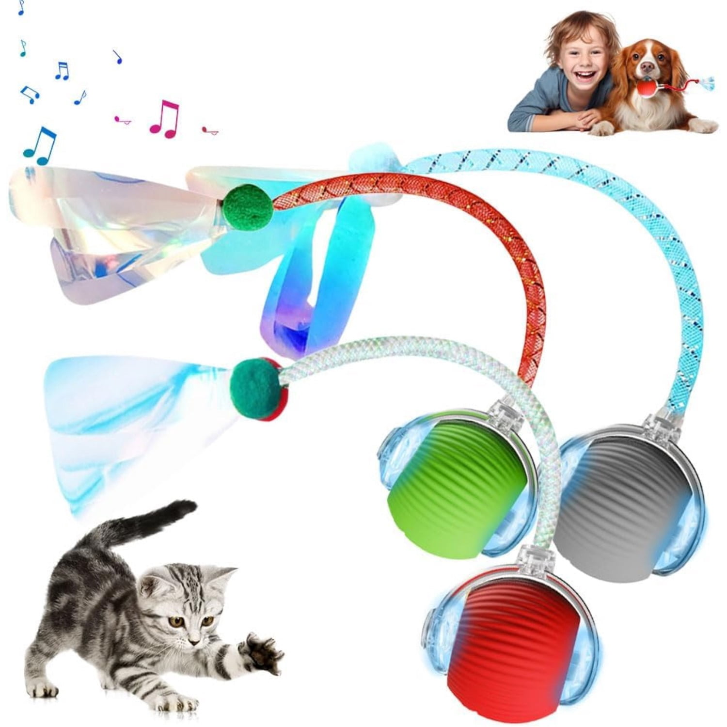 2025 Upgraded Interactive Rolling Dog Ball, Self Rolling Dog Ball Interactive Cat Toys Automatic Cat Toy Self Moving Dog Toys, 360° Smart Automatic Rolling Ball Toy, Electric Dog Balls