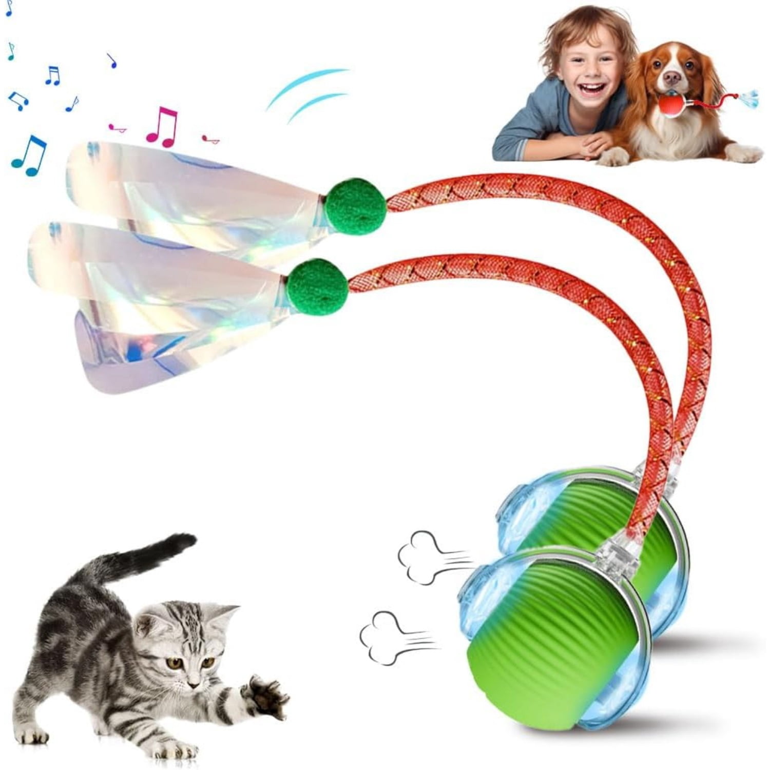 2025 Upgraded Interactive Rolling Dog Ball, Self Rolling Dog Ball Interactive Cat Toys Automatic Cat Toy Self Moving Dog Toys, 360° Smart Automatic Rolling Ball Toy, Electric Dog Balls