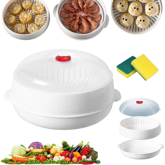 Multifunctional Stackable with Lid and Tray Microwave Steamer Basket