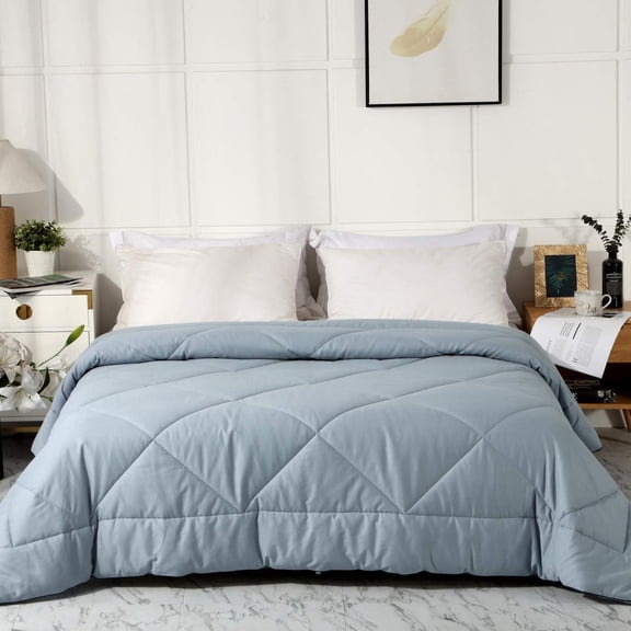 2025 Upgraded Non-Vacuum Bed Quilt Seasons Filled Comforter - Reversible Lightweight Soft Breathable Fluffy (Grey Blue, )