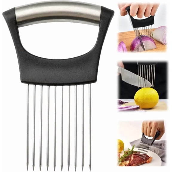 2025 Upgraded Onion Slicer, Onion Holder  for Slicing,  Slicer Assistant Tool,  for Slicing of Meat, , Tomato Kitchen Gadgets (1, Black)