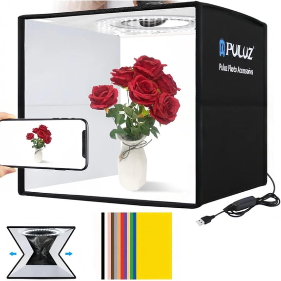 2025 Upgraded Photo Studio Light Box Photography, 10"x10" Professional Foldable Dimmable Shooting Tent Kit with CRI >95 102pcs LED Lights & 6 Kinds of Double-Sided Color Backdrops for Mini Products
