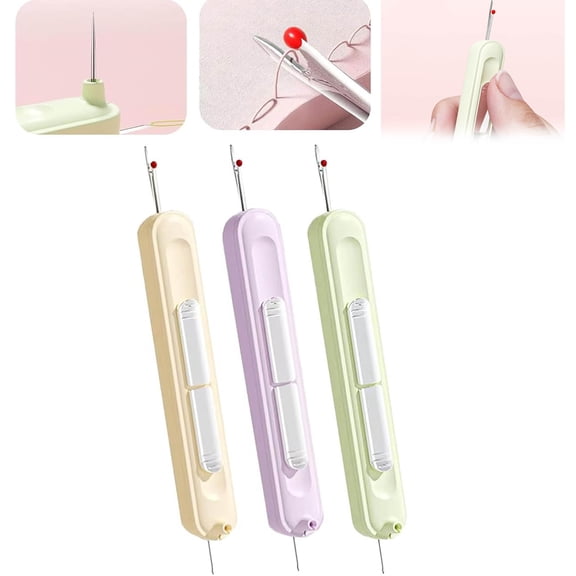 2025 Upgraded Plug-in 2 in 1 Needle Threader Seam Ripper Tool, Stretchable Remover Tool for Hand Sewing, Knitting, Cross Stitch, Embroidery, Thread Removal3 Pack Needle Threader