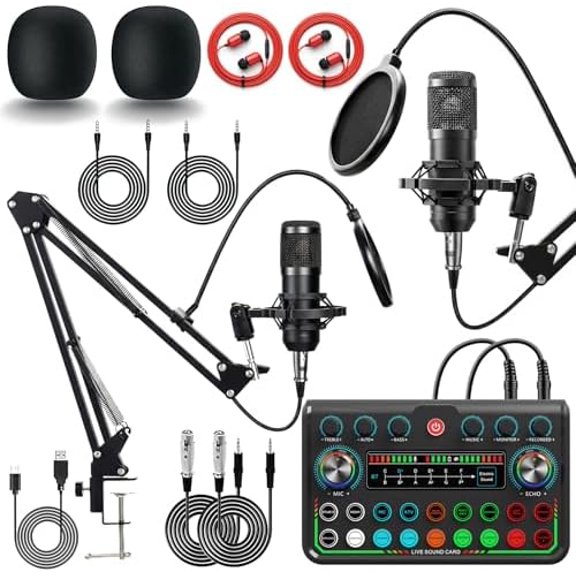 2025 Upgraded Podcast Equipment Bundle for 2, Recording Studio Kit with Dual Condenser Microphones, Audio Interface Mixer (4 Custom Sound Effects), Easy Setup for Podcasting, Streaming & Gaming