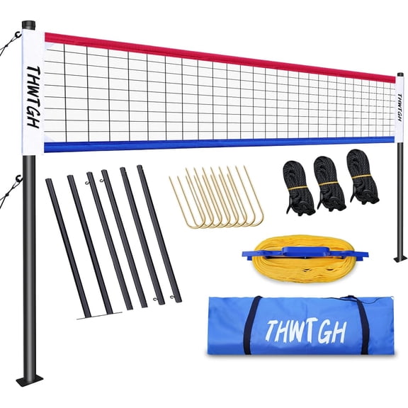 2025 Upgraded Portable Outdoor Volleyball Net Set with Adjustable Height Aluminum Poles, Volleyball Net for Backyard, Anti-Sag Design, Portable Volleyball Net for Backyard,Grass and Beach