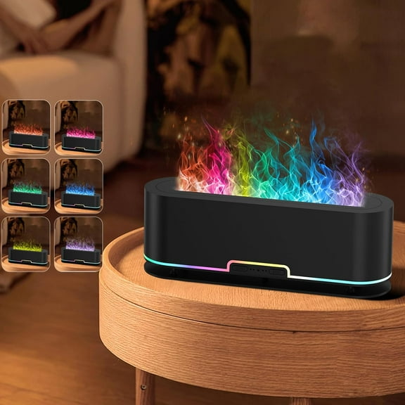 2025 Upgraded Rainbow Flame Fire Diffuser Humidifier, 7 Colors Changing Oil Diffuser, Ultra-Quiet Aroma Essential Oils Aromatherapy Diffusers for Large Room, Bedroom, Office