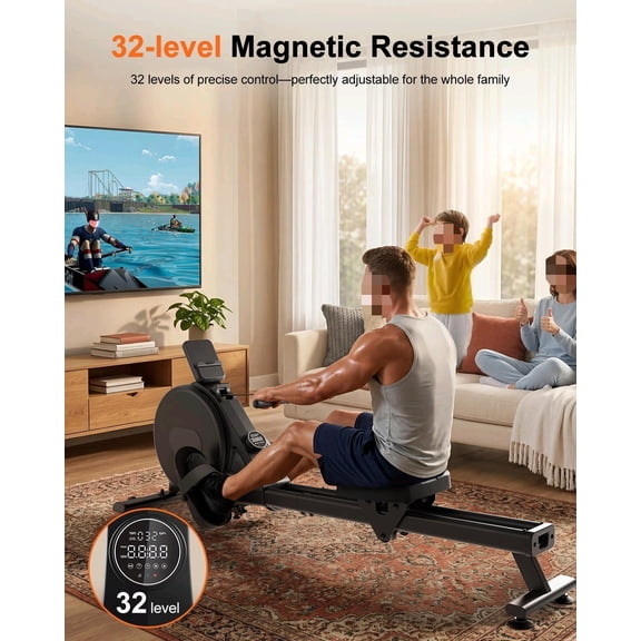 2025 Upgraded Rowing Machines for Home, Magnetic Rowing Machine with 32 Levels, Rower Machine of Quiet Resistance & 300LBS Weight Capacity, Row Machine with LED Monitor, App Supported