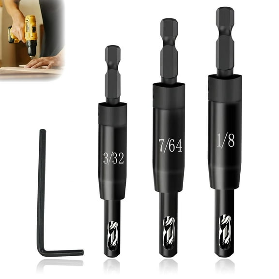 2025 Upgraded Self Centering Drill Bit Set VIX Bits, CC2430 3/32" 7/64" 1/8" Center Hinge Drill Bit for 1/4In Hex Shank Drills, Install Hinge & Drill Pilot Hole, Ultra-Hard Steel, High-Precision