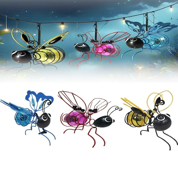 2025 Upgraded Solar Bee Lights Outdoor, Solar Hanging Insect Simulation Light, Hanging Bumble Bee Solar Lights Outdoor Garden, Waterproof Outdoor Light, Bee Solar Lights for Patio Yard