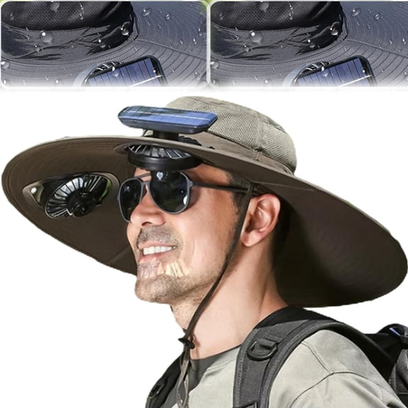 2025 Upgraded Solar Mist Fan Wide Brim Hat, Hat with Fans Solar Power, Built in USB Charging Fan for Outdoor Fishing