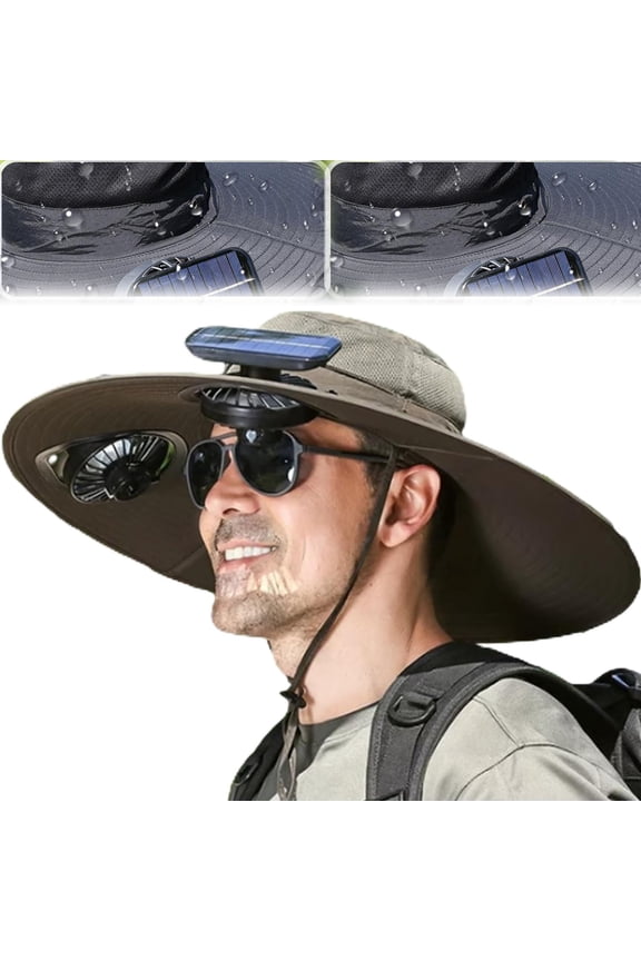 2025 Upgraded Solar Mist Fan Wide Brim Hat, Hat with Fans Solar Power, Built in USB Charging Fan for Outdoor Fishing