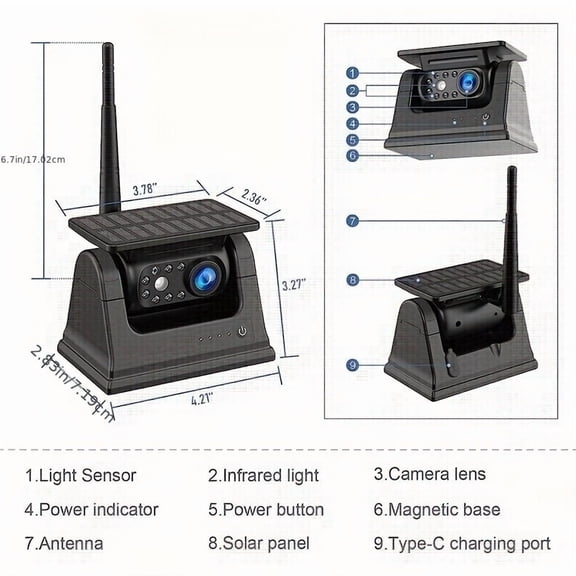 2025 Upgraded Wireless Magnetic Solar Reversing Camera, 1080P Wide-Angle with Night Vision & Recording for Truck RV Trailer, iOS Android App Compatible