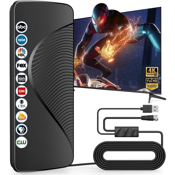 2025 Upgraded TV Antenna for Smart TV, 1600+ Miles Ran, Indoor/Outdoor Digital Antenna for Local Channels, HD 4K Support, Amplified Signal Booster, Clear Reception for 1080p 4K TVs