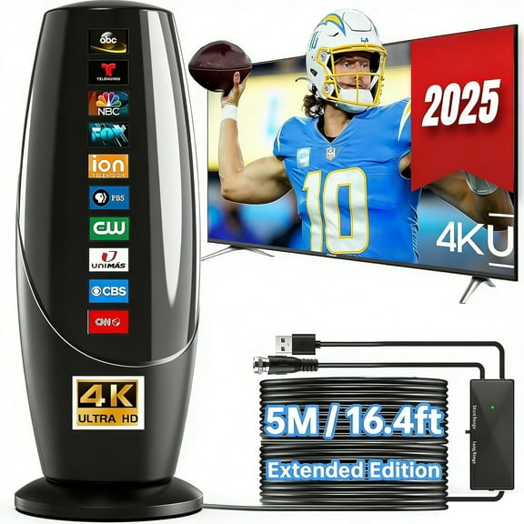 2025 Upgraded TV Savior, 16.4-Feet ultra-long TV Antenna Indoor.TV antenna Outdoor with amplifier.All Smart and Old TVs Support 4K HD Reception of Various Local Channels.(1900+ miles)