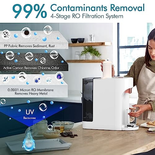 2025 Upgraded UV Countertop Reverse Osmosis Water Filter System, 5:1 Pure to Drain, 4 Stage Purification, Counter RO Filtration, Portable Water Purifier Countertop for Kitchen, Office, RV