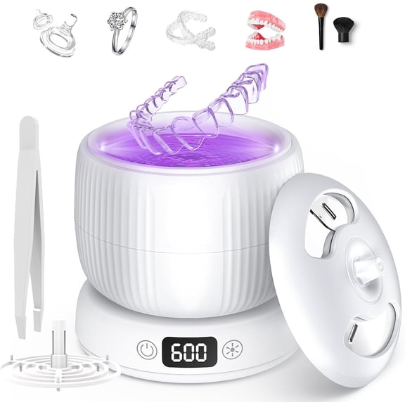 2025 Upgraded Ultrasonic Retainer Cleaner Machine with 4 Modes & Removable Base and Top Cover Suitable for Dental Appliances, Mouth Guard, Night Guard Braces, Jewelry