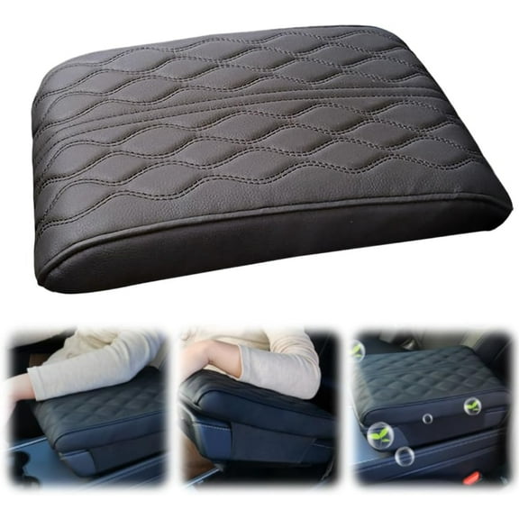 2025 Upgraded Universal Style Memory Cotton Car Armrest Box Pad, Arm Rest Cover for Car, Leather Car Armrest Cushion Car Center Console Cover Pad,Vehicle Seat Box Cushion Protector (Black)
