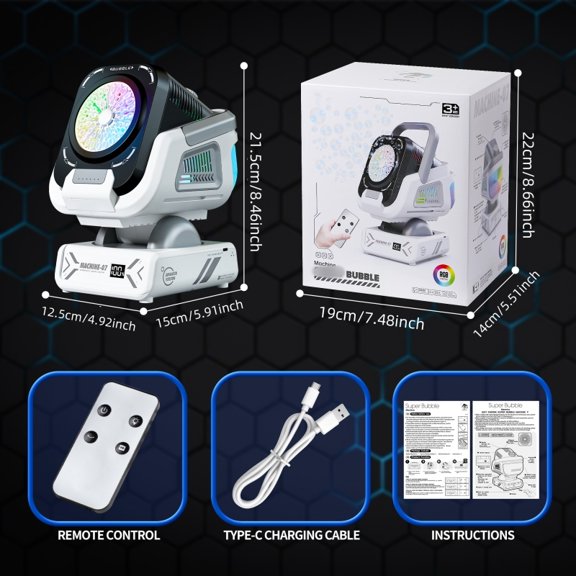 2025 Upgraded Version of the Bubble Machine with Remote Control, Automatic Rotation, and Rgb Lights, 1800Mah Rechargeable Battery, Type-C Charging, Suitable for