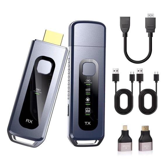 2025 Upgraded Wireless HDMI Transmitter and Receiver 328FT/100M, Plug & Play Portable 5G+2.4G Wireless HDMI Extender Kit for 4K Decode Input 1080P Output, for Audio to Monitor from Laptop/TV Box