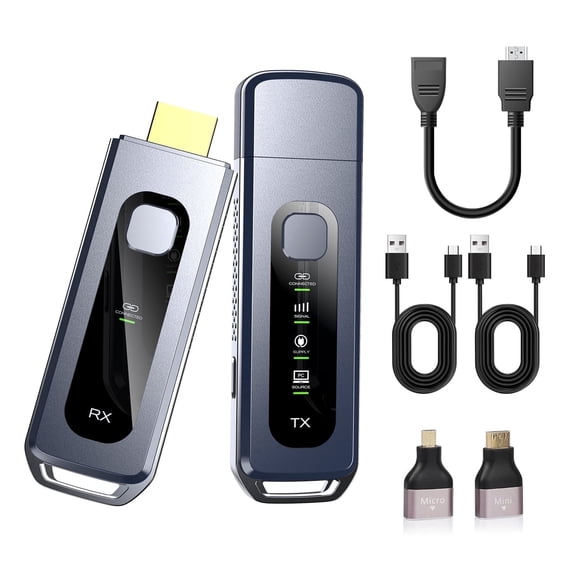 Wireless HDMI Extender Kit, 1080P 60Hz Transmitter Receiver, No WiFi/Bluetooth, 2.4G/5G Low Latency, Plug & Play, 30M/98ft, HDCP 2.2, Mirror/Extend, Privacy, LED, for Laptop TV Projector Switch