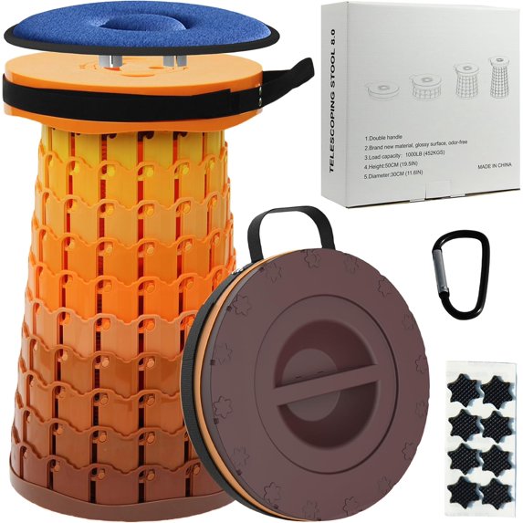 2025 Upgraded XXL Collapsilbe Stool with Cushion,More Sturdy and Height 19.7",D11.8,Portable and Lightweight Adjustable Chair Telescoping Stool for Camping Hiking BBQ Max Loading 1000Ibs