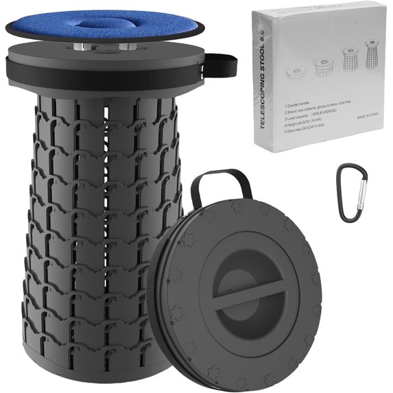 2025 Upgraded XXL Collapsilbe Stool with Cushion,More Sturdy and Height 19.7“,D11.8”,Portable and Lightweight Adjustable Telescoping Stool for Camping Hiking BBQ Max Loading 1000Ibs