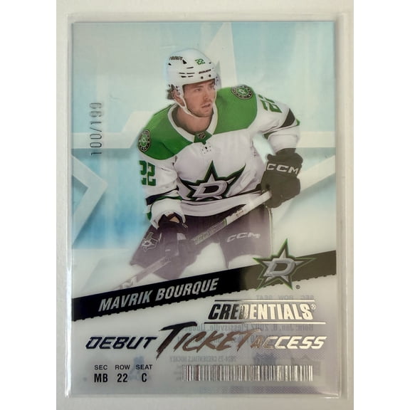 2025 Upper Deck Credentials Debut Ticket Access Clear Cut 100/199 Mavrik Bourque Rookie NHL Card