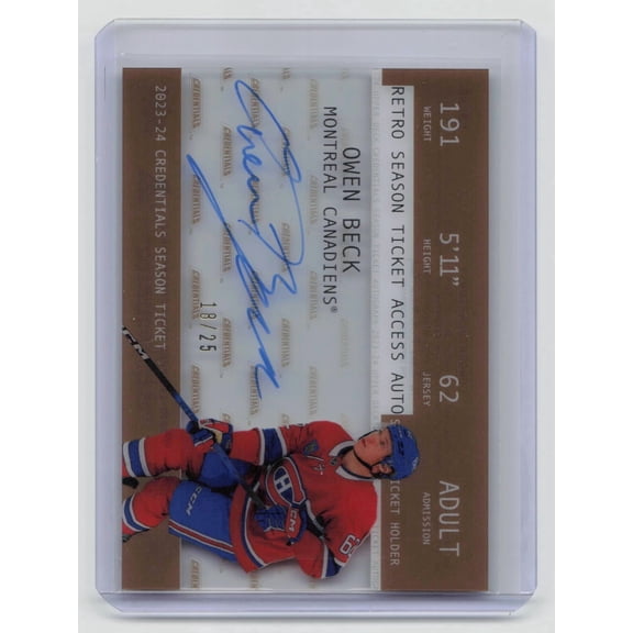 2025 Upper Deck Credentials Retro Season Ticket Access Auto Owen Beck Gold /25 Rookie