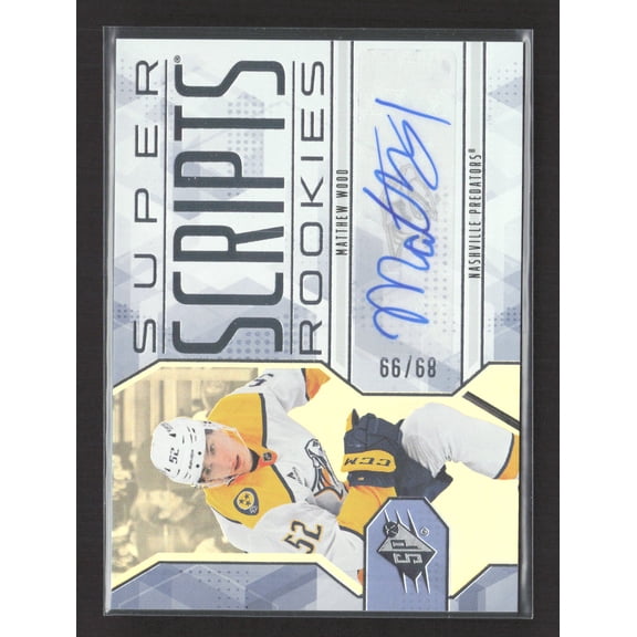 2025 Upper Deck SPx Super Scripts Rookies Matthew Wood Gold Auto /68 #SSR-MW Hockey Card