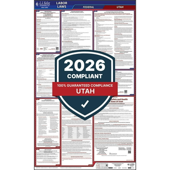 2025 Utah and Federal Labor Law Poster (English, UT State) - OSHA Compliant All-in-One Laminated Poster