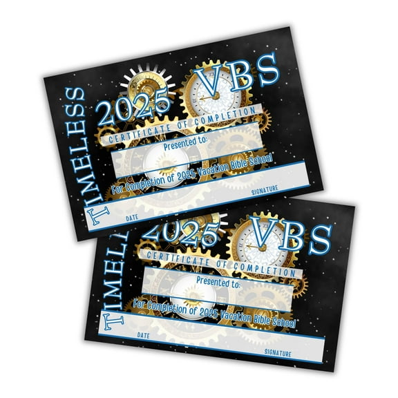 2025 VBS Timeless Certificate of Completion 50pk 9x6 Vacation Bible School Award Participation Bogard Sample Kit Bulk Supplies