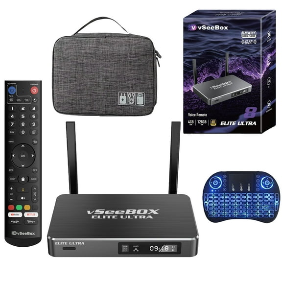 2025 Version Elite Ultra, 8K HDR10 Android Streaming Box 12.0, 4GB RAM +128GB ROM Streaming Devices with HDMI Cable, Mini Keyboard, Portable Case