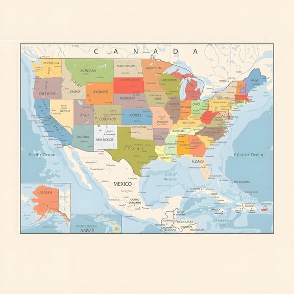2025 Vintage Color Map, United States Geography Poster, Mount McKinley Location, Educational Tool for Home or Office Dcor, Highly Detailed Collectible Map