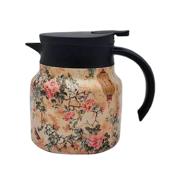 2025 Vintage Floral Tea Thermos - 26oz Stainless Steel Tea Pot with Built-In Infuser, Long Heat Retention for Hot Tea/Coffee, Elegant Floral Pattern Carafe with Lid