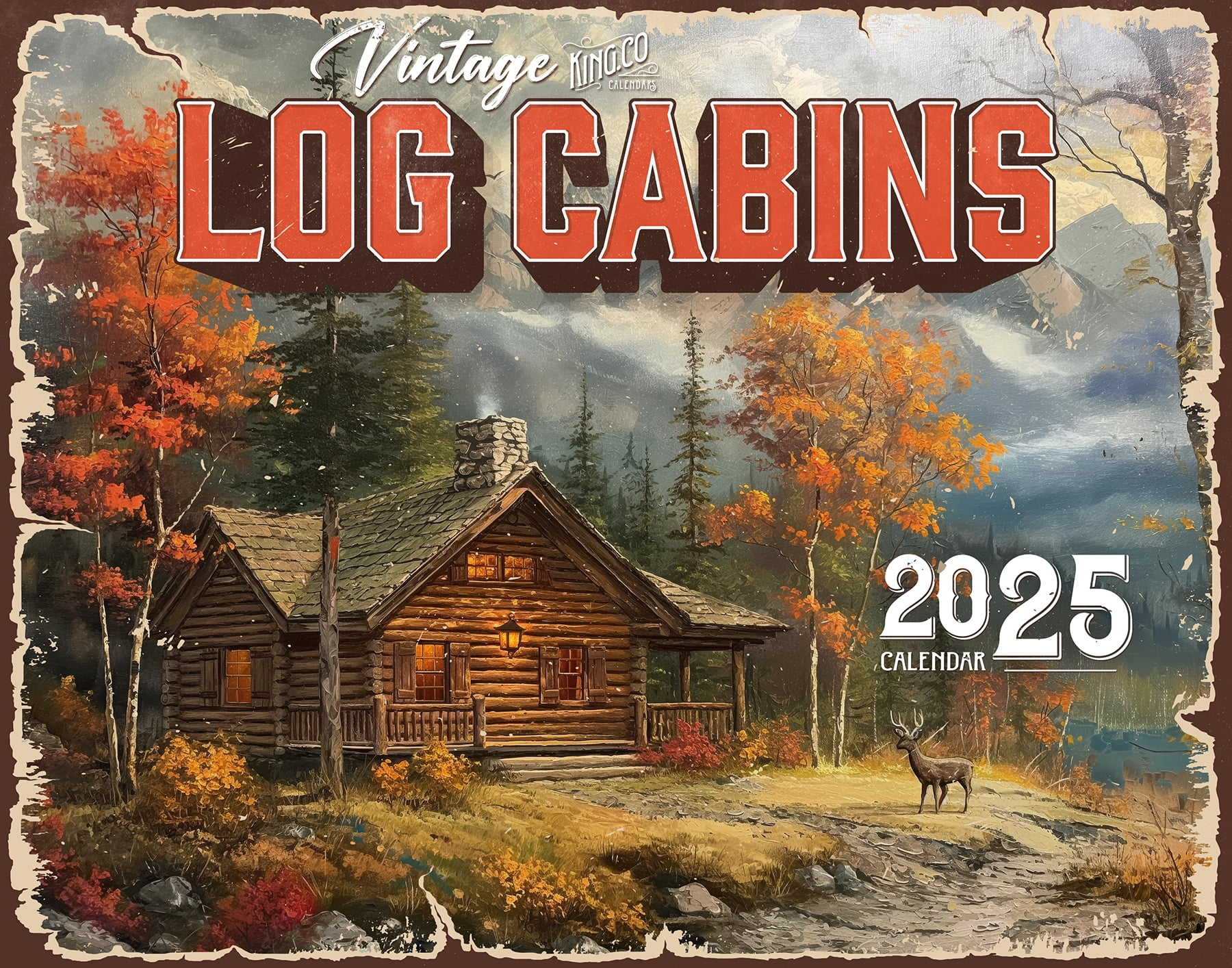 2025 Vintage Log Cabin Wall Calendar 16Month XLarge Size 14x22, Best