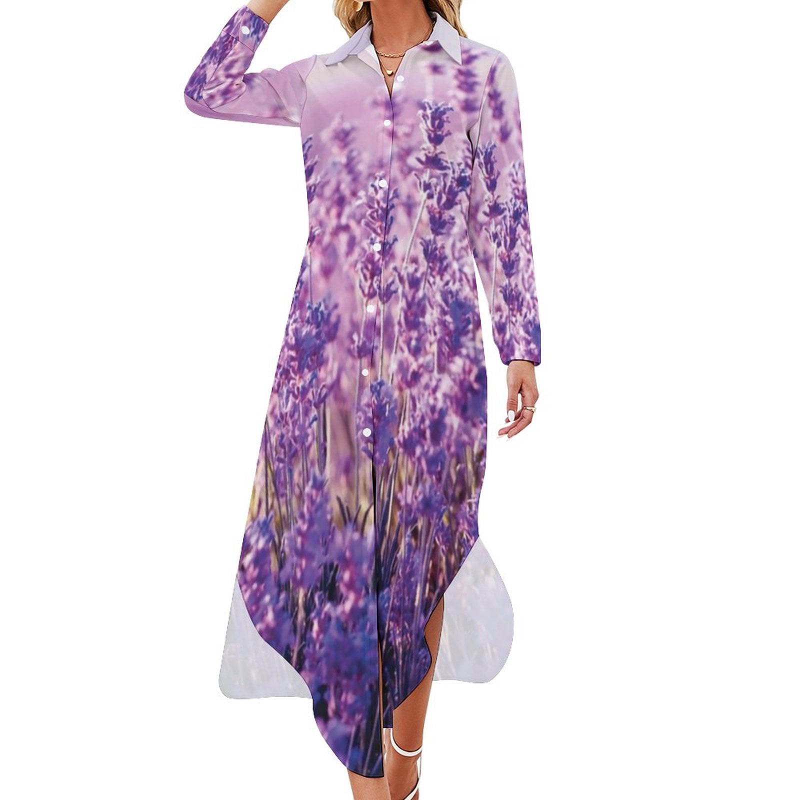 2025 Violet Lavender Casual Dress Purple Floral Print Aesthetic Dresses