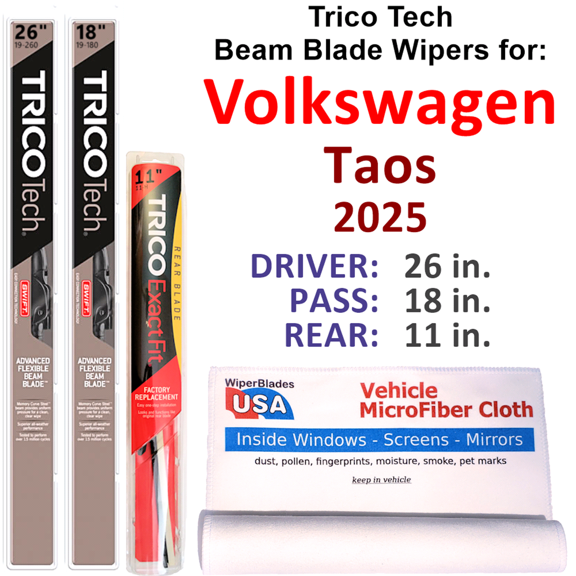 2025 Volkswagen Taos Beam Blade Wipers (Set of 3) w/Rear Wiper