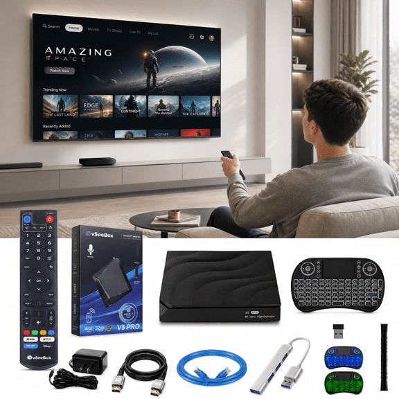 2025 Vseebox V5 Pro Android 12 Version 8K Voice Control Streaming Media Player with HDMI&Ethernet Cable