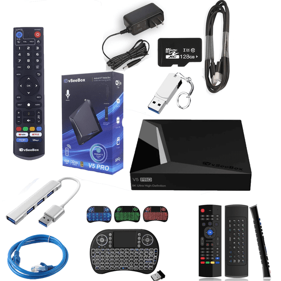 2025 Vseebox V5 Pro Android 12 Version 8K Voice Control Streaming Media Player with HDMI&Ethernet Cable