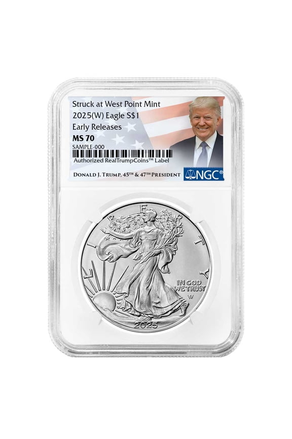 2025 (W) $1 American Silver Eagle NGC MS70 ER Trump Label