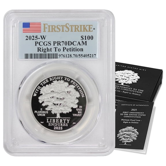 2025-W 1oz American Platinum Eagle Proof Coin PR-70 Deep Cameo First Strike Flag w/ Original Government Packaging $100 PCGS PR70DCAM U.S. Mint