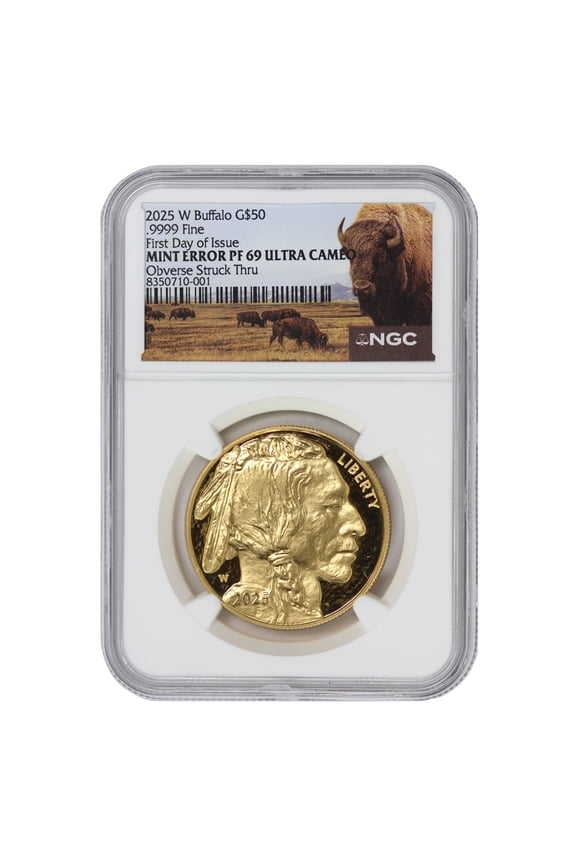 2025-W $50 Gold Buffalo Proof coin NGC PF69UCAM First Day of Issue Mint Error Obverse Struck Thru