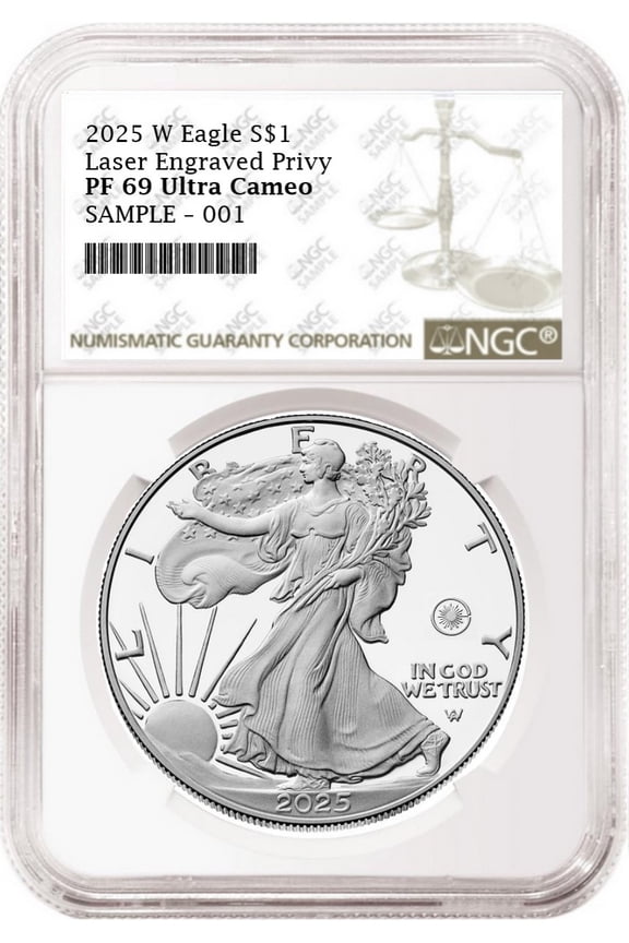 2025 W Laser Engraved Privy Proof Silver Eagle NGC PF69 Brown