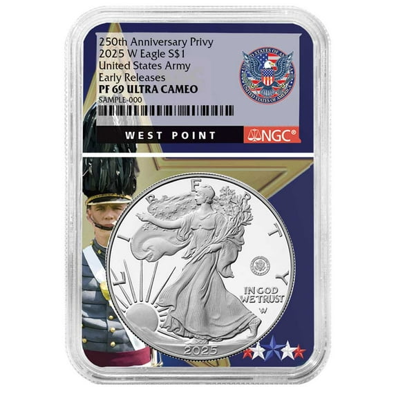 2025-W Proof $1 American Silver Eagle Army Privy NGC PF69UC ER West Point Core 250th Anniversary